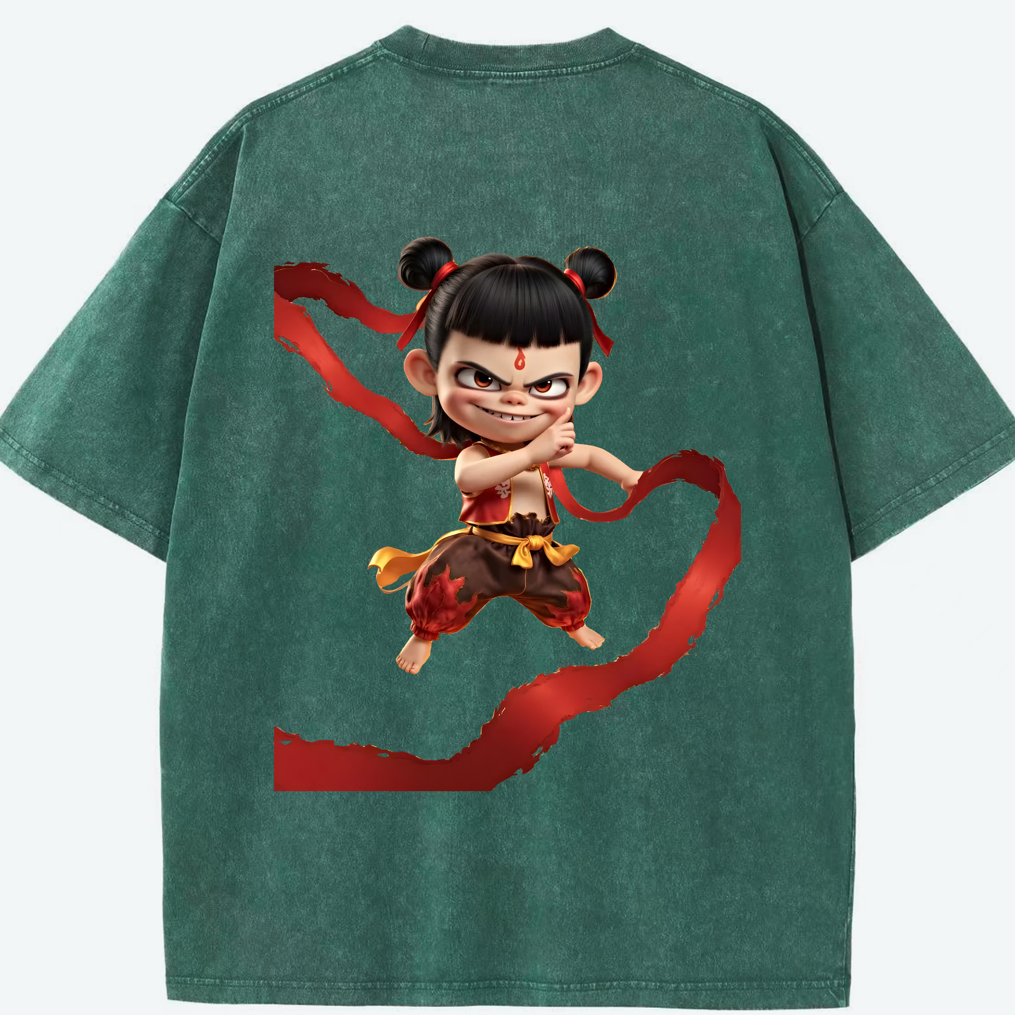 （画像用） Ne Zha 2 ナタ 魔童の大暴れ 綿100% ヴィンテージ風 半袖Tシャツ（背面プリント）